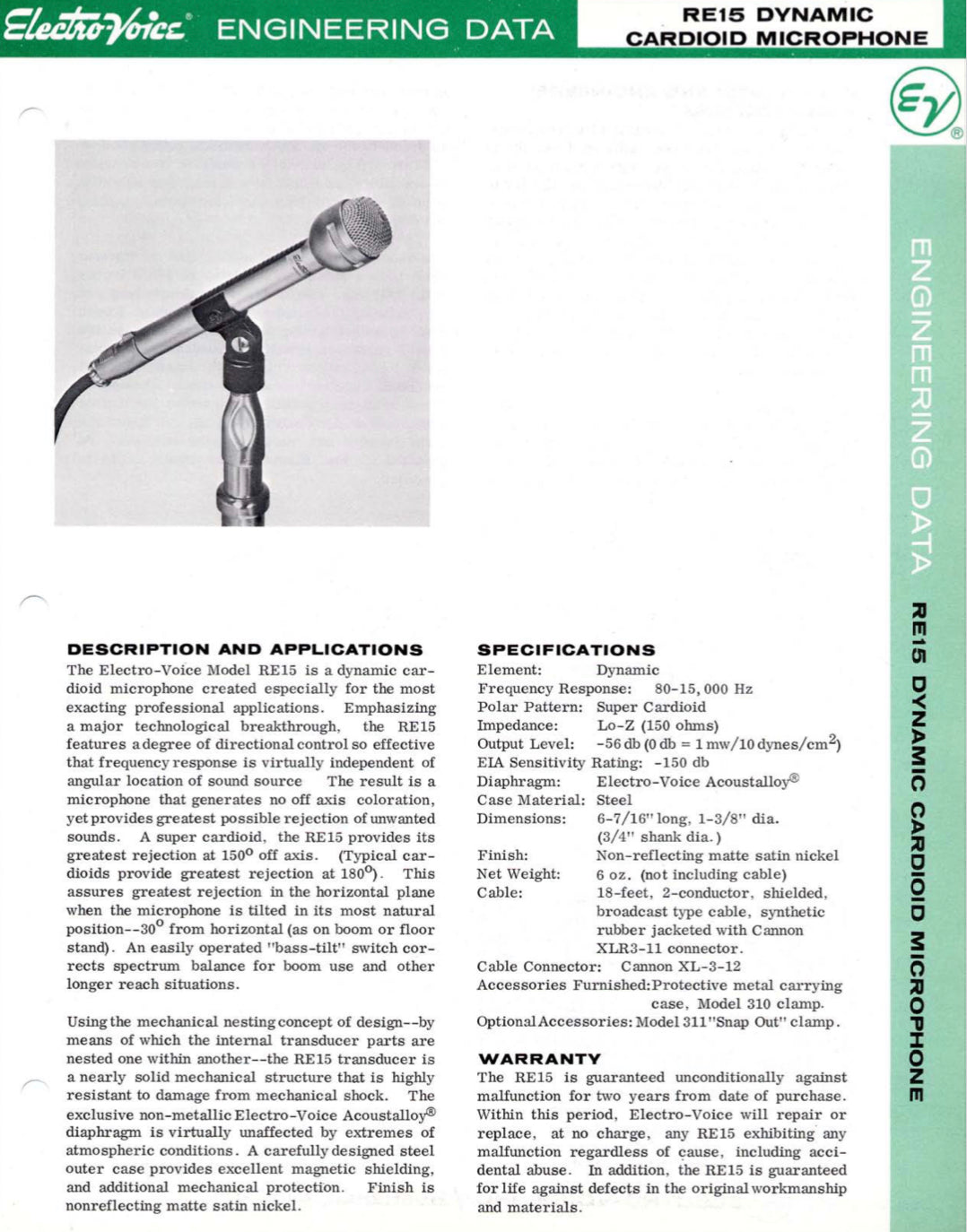 Electro Voice RE-15 Dynamic Microphone (#3)