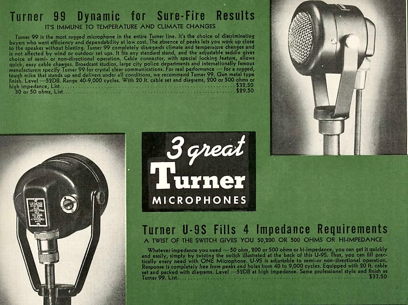 Vintage--Turner + 2--Microphone--9 Volt---Untested Vintage--Turner + 2--Microphone--9 Volt---Untested